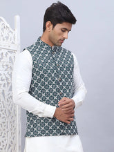 Embroidered Viscose Rayon Nehru Jacket-JOWC-4110Olive